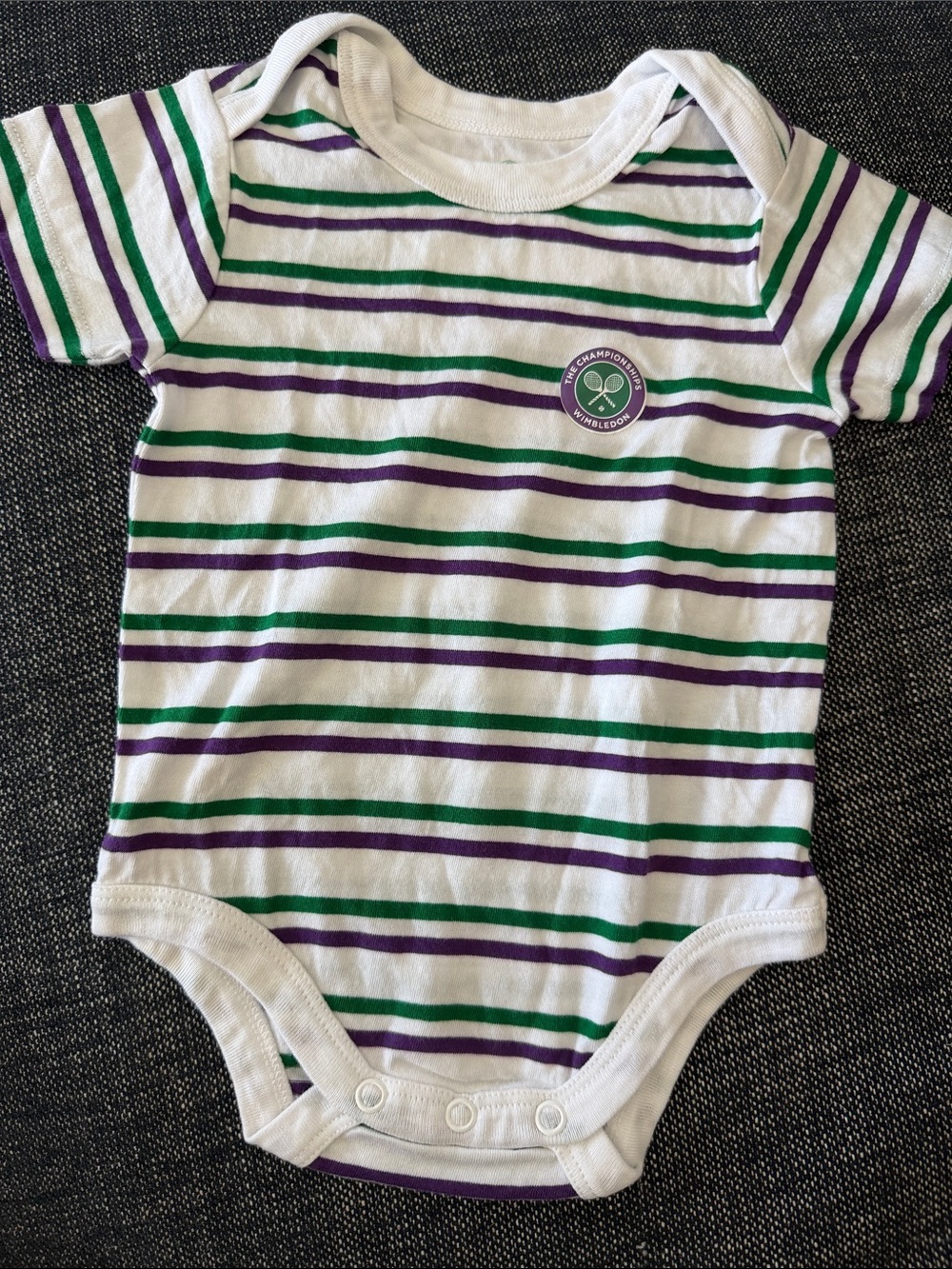 Wimbledon White One-Piece with Purple & Green Stripes